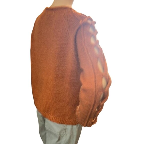 Forever 21 Contemporary Burnt Orange Lattice Sleeve Crew Neck Sweater - Picture 3 of 5